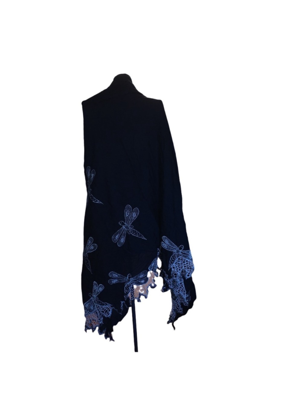 Women's Primitive Vibes Black & White Dragonfly Embroidered Rayon Sarong scarf